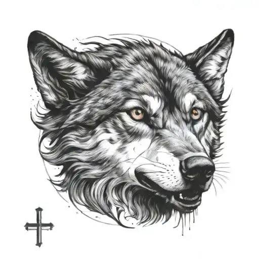 vicking wolf with marked god forgive tattoo design idea