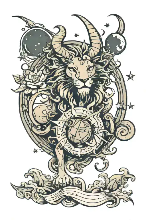 leo, capricorn love you to the moon surrounded tattoo design idea