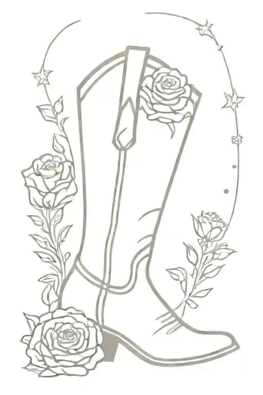 cowboy boot with rose, carnation, mum, cosmos tattoo design idea