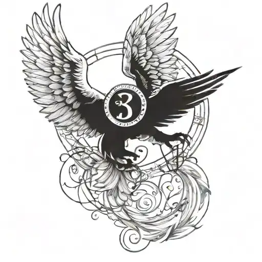 Combine the halo and angel wings into a celestial design with Roman numerals hidden within the feathers tattoo design idea