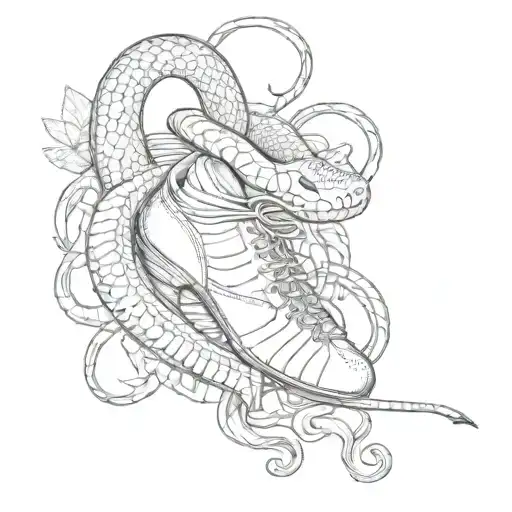 a snake, as in medicine, surrounds pointe shoes and button accordion tattoo design idea