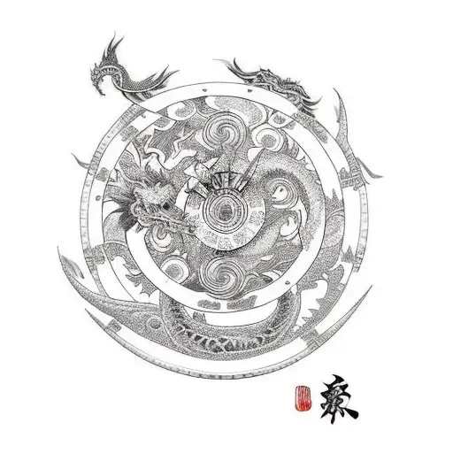 the wheel of fortune that wraps around and breaks the Japanese dragon tattoo design idea