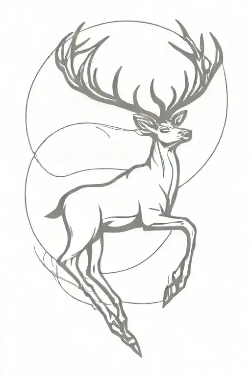 elongated stag jumping tattoo design idea