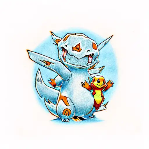 Charmander hugging Link from Legend of Zelda tattoo design idea