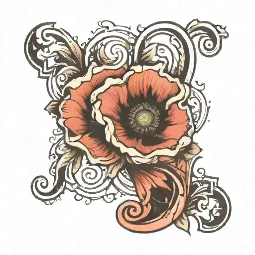 poppy wrapped around a baby foot print tattoo design idea