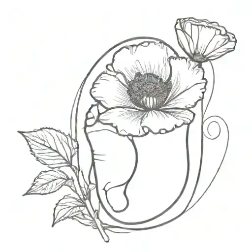 A poppy inside a baby footprint tattoo design idea