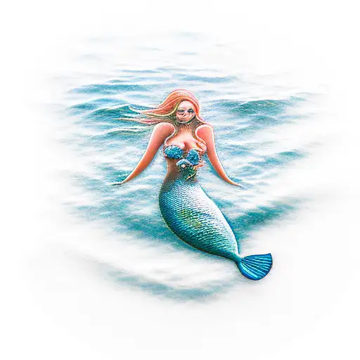Realistic mermaid swims in dark waters - Illustration price | Minty
