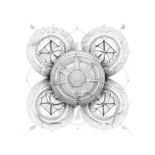 Beach-themed sketch with umbanda symbols tattoo design idea