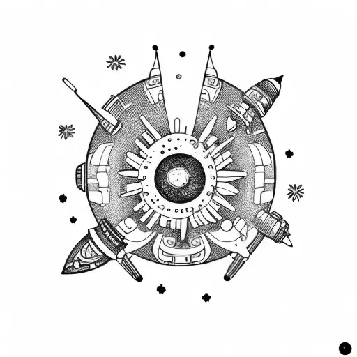 spaceship rocket with a daisy tattoo design idea