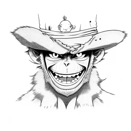 A detailed portrait of Monkey D. Luffy showcasing his signature scar and wide grin tattoo design idea