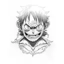 A detailed portrait of Monkey D. Luffy showcasing his signature scar and wide grin tattoo design idea