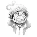 A detailed portrait of Monkey D. Luffy showcasing his signature scar and wide grin tattoo design idea