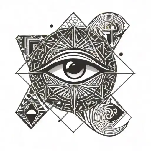 the eye of Ra in a poorly formed diamond. you have to find the number 21 and a moon there tattoo design idea