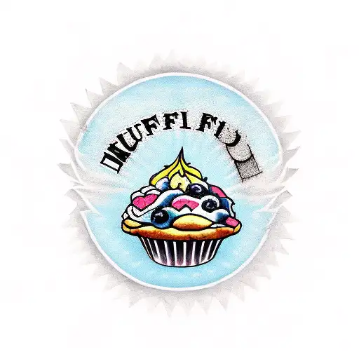 Blueberry muffin with banner that says "Muffins of evil" tattoo design idea