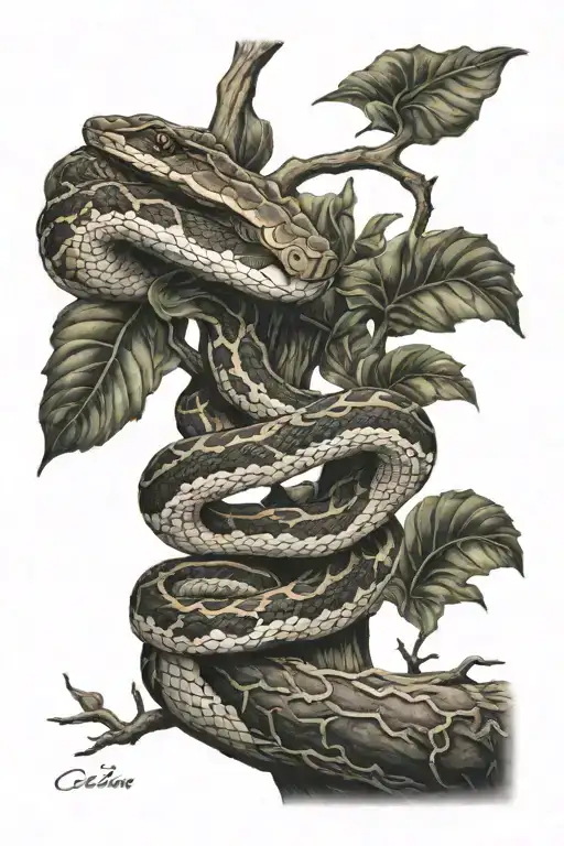 Snake in a tree tattoo design idea