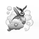 a bird and a rabbit underneath a rain cloud tattoo design idea