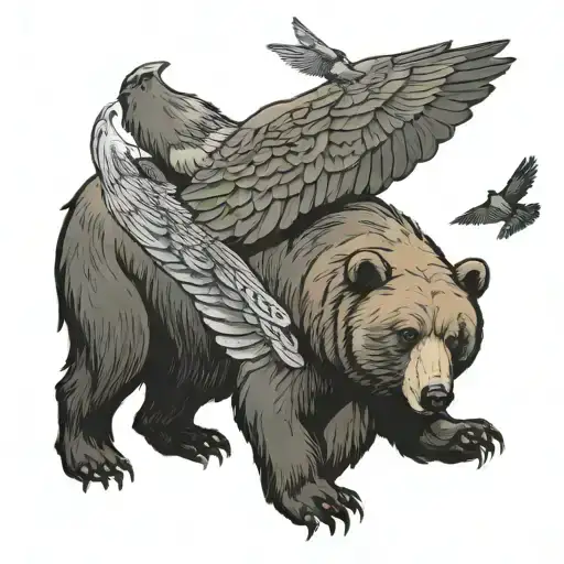 bear and 2 pigeons flying tattoo design idea