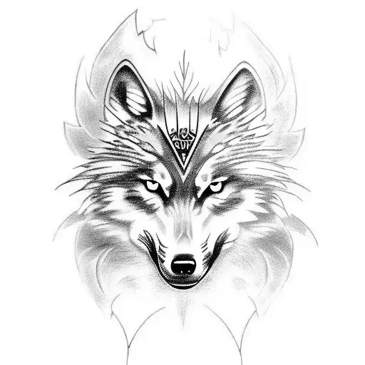 wolf face with phoenix wings wiht fire tattoo design idea