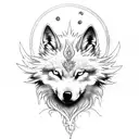 Phoenix and wolf with an oak tree tattoo design idea