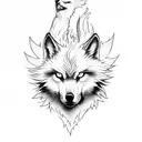Phoenix and wolf with an oak tree tattoo design idea