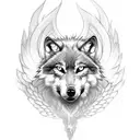 wolf face with phoenix wings wiht fire tattoo design idea