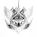 wolf face with phoenix wings wiht fire tattoo design idea