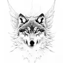wolf face with phoenix wings wiht fire tattoo design idea