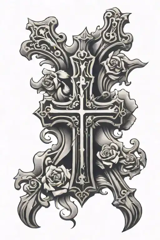 cross with glocks tattoo design idea