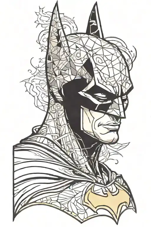 batman portrait with bat logo yellow and black with background tattoo design idea