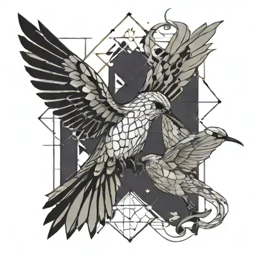 sketch-style minimalistic, line art, hummingbird, fallen angel men, butterflys, Architecture, dot-work tattoo design idea