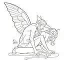 sketch-style minimalistic, line art, fallen angel men, butterflys, Architecture, dot-work tattoo design idea