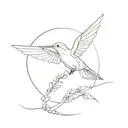 sketch-style minimalistic, line art, hummingbird, fallen angel men, butterflys, Architecture, dot-work tattoo design idea