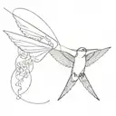 sketch-style minimalistic, line art, hummingbird, fallen angel men, butterflys, Architecture, dot-work tattoo design idea