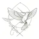 sketch-style minimalistic, line art, hummingbird, fallen angel men, butterflys, Architecture, dot-work tattoo design idea