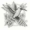 sketch-style minimalistic, line art, hummingbird, fallen angel men, butterflys, Architecture, dot-work tattoo design idea