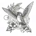 sketch-style minimalistic, line art, hummingbird, fallen angel men, butterflys, Architecture, dot-work tattoo design idea