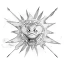 mauri tattoo half chest and arm with sun, shark teeth, spears and turtles tattoo design idea