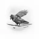 Security camera pointed at a Raven holding two butcher knives in a threatening manner tattoo design idea