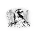 Security camera pointed at a Raven holding two butcher knives in a threatening manner tattoo design idea