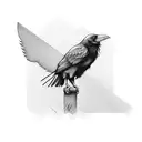 Security camera pointed at a Raven holding two butcher knives in a threatening manner tattoo design idea