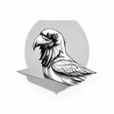 Security camera pointed at a Raven holding two butcher knives in a threatening manner tattoo design idea