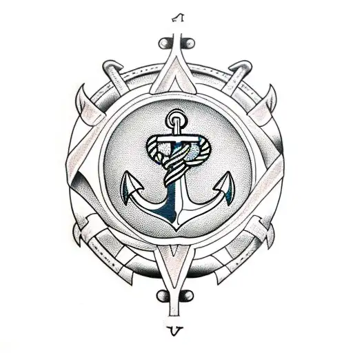 anchor and laurel wreath, black and white tattoo design idea