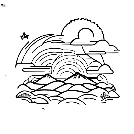 sunrise at a silhouette meadow strict horizon tattoo design idea