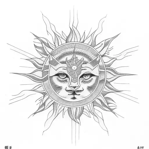 spiritual numbers sun tattoo design idea