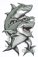 shark biting alligator biting a shark swimming tattoo design idea