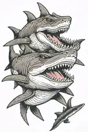 shark biting alligator biting a shark swimming tattoo design idea