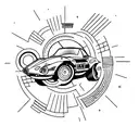 A vibrant and dynamic tattoo of a sports car racing through the streets of Los Angeles, capturing the client's enthusiasm for cars and their fondness for the city. tattoo design idea