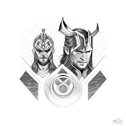 Thor and loki Nordic lines tattoo design idea