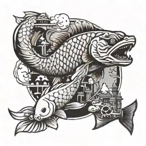 Black and Grey Japanese Koi Fish Tattoo Idea - BlackInk AI