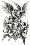 ANGEL AND DEMON AND MONSTER FIGHTING tattoo design idea